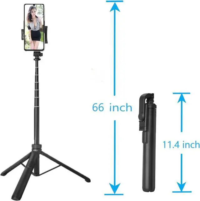 Alt view image 6 of 7 - 66" Tripod for iPhone & Camera, Portable Phone Tripod with Rechargeable Remote Control and Rotate Phone Stand, Selfie Stick for iPhone/Gopro and Cameras (Black, 66 in)