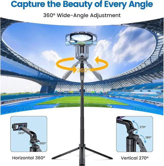 Alt view image 2 of 7 - Marchpower 67'' Tripod for Cell Phone, Selfie Stick for iPhone Android with Remote and Light, Panoramic Photography Portable Travel Tripod for Video Recording/Live Streaming/Photography/Vlog