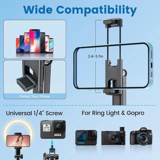 Alt view image 7 of 7 - Marchpower 67'' Tripod for Cell Phone, Selfie Stick for iPhone Android with Remote and Light, Panoramic Photography Portable Travel Tripod for Video Recording/Live Streaming/Photography/Vlog