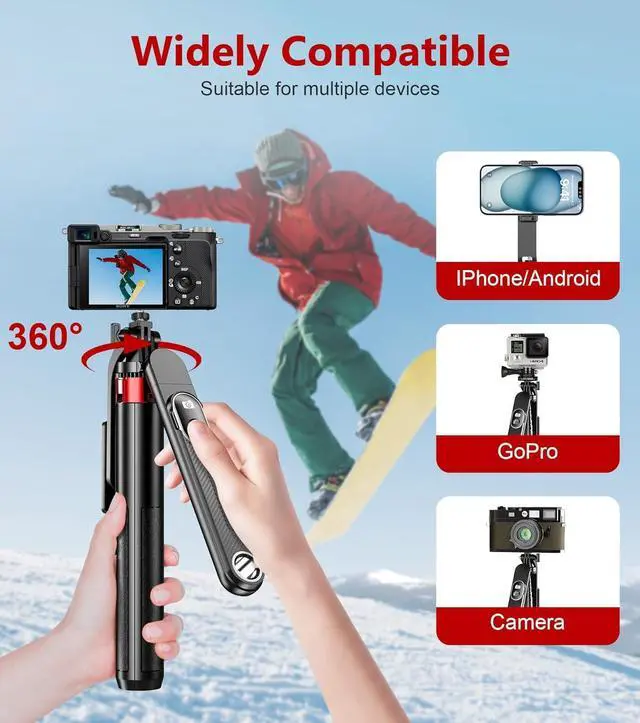 Alt view image 3 of 7 - Huryfox Selfie Stick Phone Tripod - 71 inch Tall Cell Phone Holder with Detachable Wireless Remote, Phone Stand for Recording, Video and Picture, Compatible with iPhone, Android Phone, Camera & Gopro