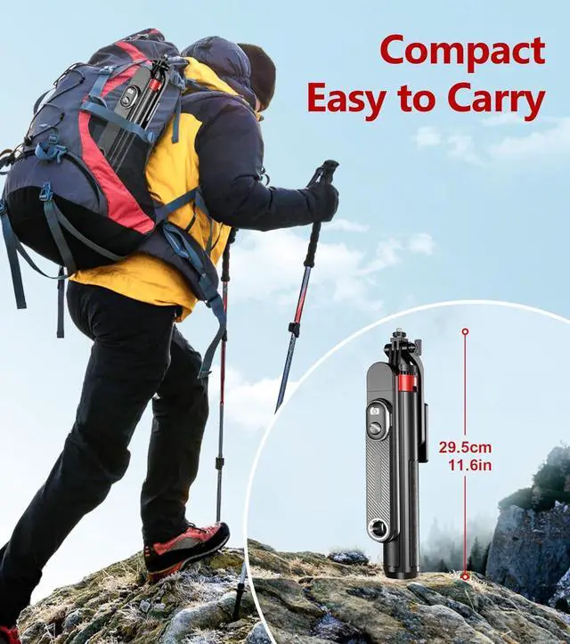 Alt view image 6 of 7 - Huryfox Selfie Stick Phone Tripod - 71 inch Tall Cell Phone Holder with Detachable Wireless Remote, Phone Stand for Recording, Video and Picture, Compatible with iPhone, Android Phone, Camera & Gopro
