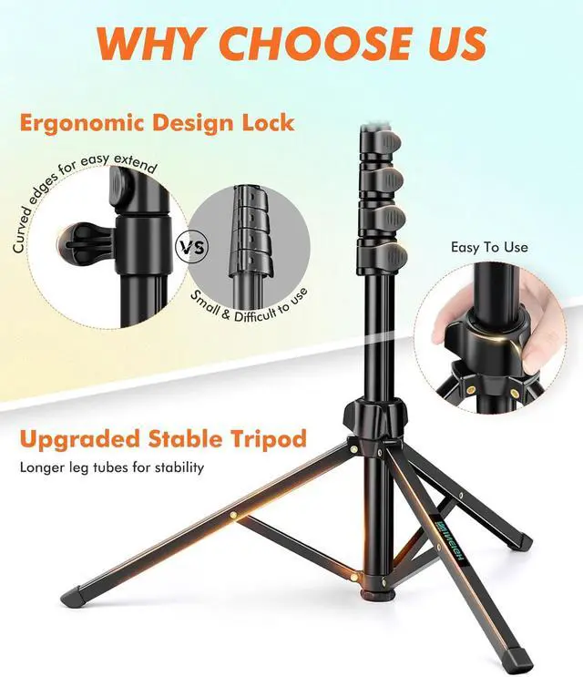 Alt view image 4 of 7 - 71" Tripod for iPhone, Phone Tripod Selfie Stick with Remote, Cell Phone Tripods & Tall Travel Tripods for Recording Video Selfies Photo, Compatible with iPhone 16 15 14 Pro Max 13 Android