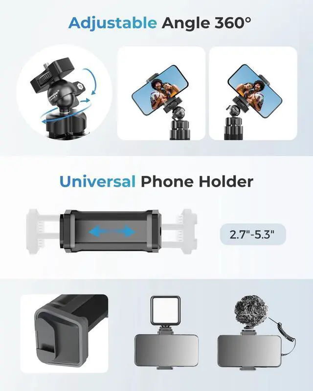 Alt view image 3 of 6 - UBeesize Phone Tripod Pro S, Premium Flexible Phone Tripod with Wireless Remote, Mini Tripod Stand for Camera GoPro/Mobile (Upgraded), Black