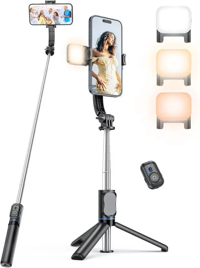 Main image of Selfie Stick Tripod with Light and Detachable Phone Holder, 41.7" Extendable Phone Tripod with Remote, 360° Rotatable Selfie Stick Stand for iPhone, Samsung, and Android Smartphones