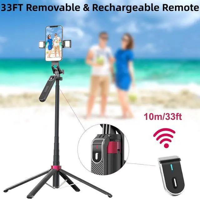 Alt view image 3 of 7 - WOVTE 71" Selfie Stick with 2 Lights, Extendable Stand for iPhone, Selfie Stick with Remote, Portable Phone Tripod for Cell Phone Compatible with iPhone/Android, Camera & GoPro