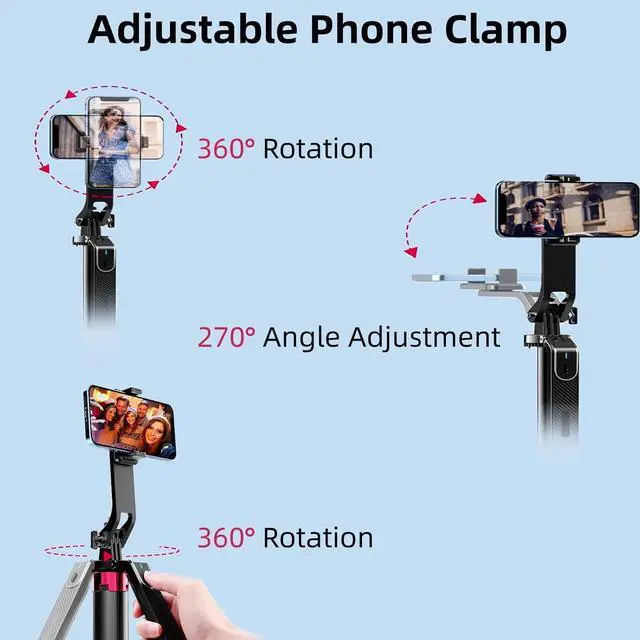 Alt view image 4 of 7 - WOVTE 71" Selfie Stick with 2 Lights, Extendable Stand for iPhone, Selfie Stick with Remote, Portable Phone Tripod for Cell Phone Compatible with iPhone/Android, Camera & GoPro