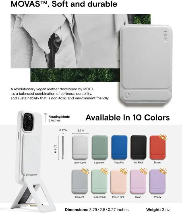 Alt view image 7 of 7 - Phone Tripod Stand Selfie Stick for iPhone Multi-Angles iPhone Stand Lightweight & Portable Phone Holder Strong Magnets MOVAS Vegan Leather Travel Essentials Jet Black (Without Card Slot)