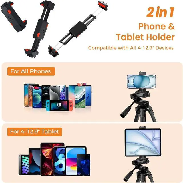 Alt view image 4 of 7 - MACTREM Phone Tripod with Selfie Stick, 70" Horizontal Overhead Tripod for iPhone iPad, Camera Tripod Stand with Wireless Remote for Video Recording/Selfies/Live Stream/Vlogging