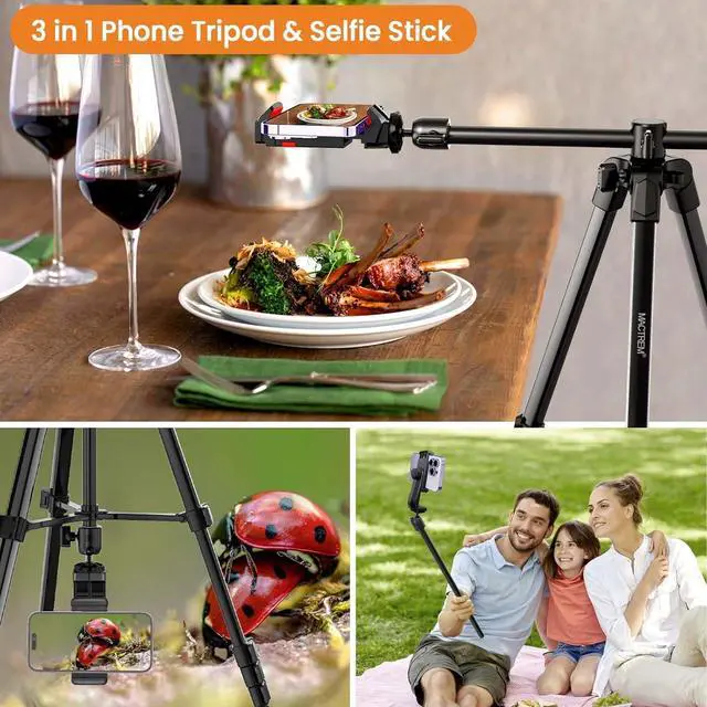 Alt view image 7 of 7 - MACTREM Phone Tripod with Selfie Stick, 70" Horizontal Overhead Tripod for iPhone iPad, Camera Tripod Stand with Wireless Remote for Video Recording/Selfies/Live Stream/Vlogging