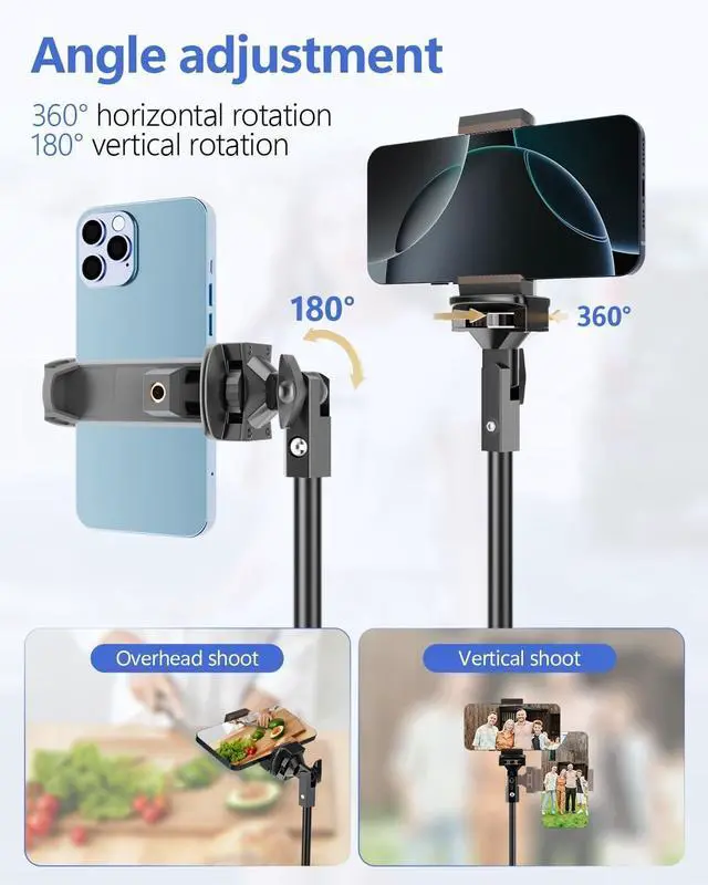 Alt view image 3 of 7 - EMART 62 Cell Phone Tripod Stand, Adjustable Floor Cellphone Tri Pod Holder with Remote for iPhone and Android, Portable Compact Smartphone Selfie Stick for Video Recording Camera Ring Light Filming