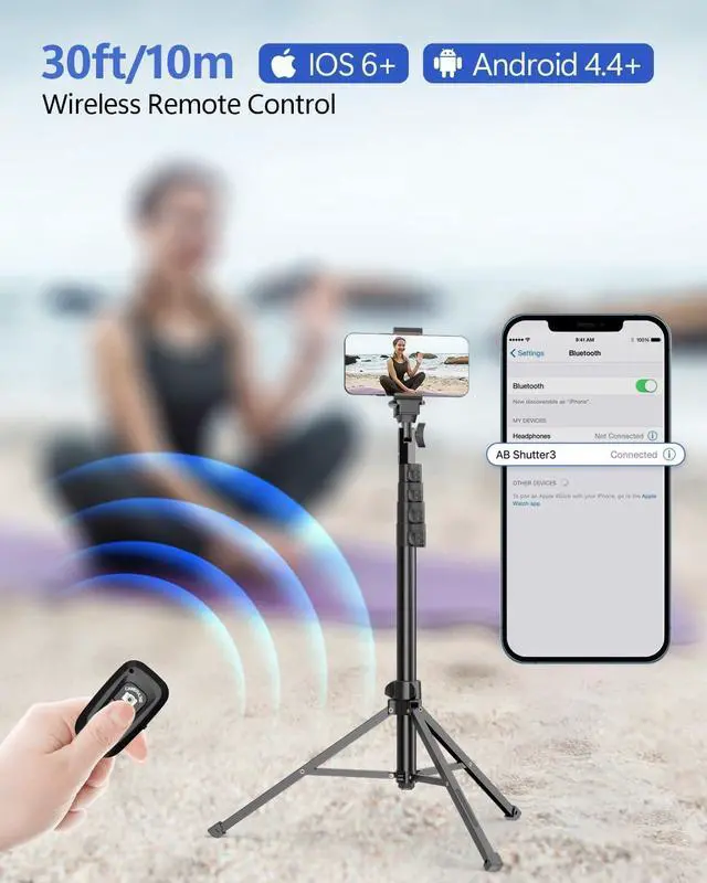 Alt view image 5 of 7 - EMART 62 Cell Phone Tripod Stand, Adjustable Floor Cellphone Tri Pod Holder with Remote for iPhone and Android, Portable Compact Smartphone Selfie Stick for Video Recording Camera Ring Light Filming