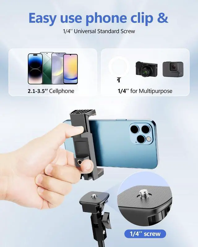 Alt view image 4 of 7 - EMART 62 Cell Phone Tripod Stand, Adjustable Floor Cellphone Tri Pod Holder with Remote for iPhone and Android, Portable Compact Smartphone Selfie Stick for Video Recording Camera Ring Light Filming