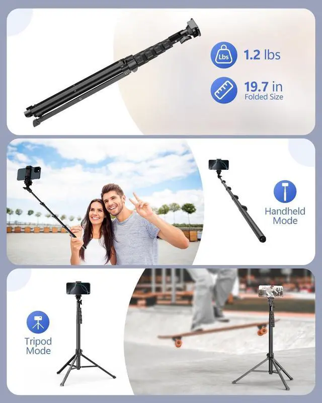 Alt view image 7 of 7 - EMART 62 Cell Phone Tripod Stand, Adjustable Floor Cellphone Tri Pod Holder with Remote for iPhone and Android, Portable Compact Smartphone Selfie Stick for Video Recording Camera Ring Light Filming
