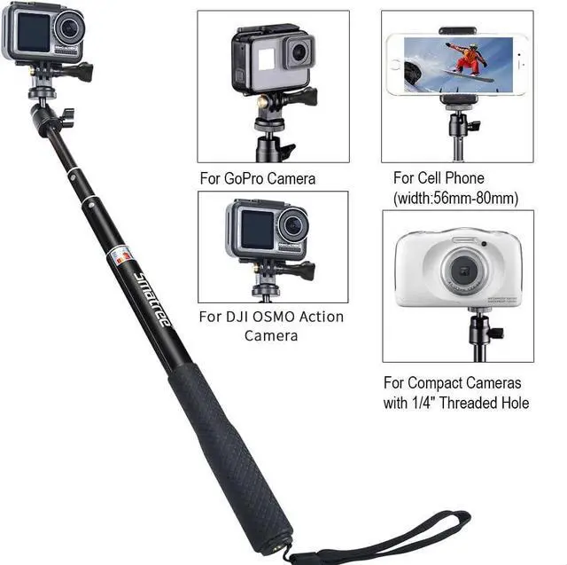 Alt view image 2 of 7 - Smatree Telescoping Selfie Stick with Tripod Compatible for GoPro Hero 13/12/11/10/9/8/7/6/5/Insta360, for OSMO 5 Pro4/3/Ricoh Theta, Compact Camera and Phone