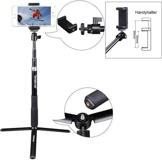 Alt view image 4 of 7 - Smatree Telescoping Selfie Stick with Tripod Compatible for GoPro Hero 13/12/11/10/9/8/7/6/5/Insta360, for OSMO 5 Pro4/3/Ricoh Theta, Compact Camera and Phone