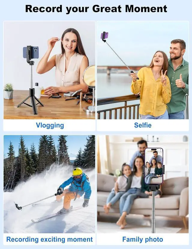 Alt view image 6 of 6 - Selfie Stick Tripod with Remote, Phone Tripod with Extendable Phone Holder, Portable Selfie StickTripod for iPhone Android TikTok YouTube Vlog