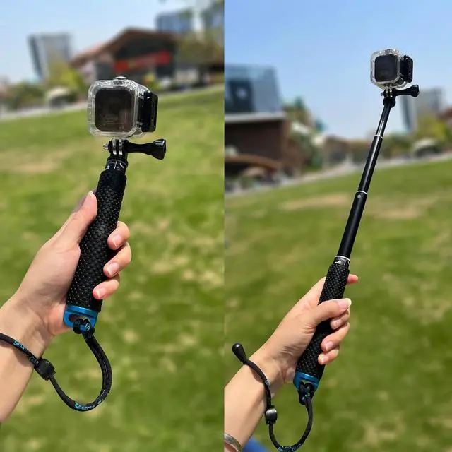 Alt view image 5 of 7 - 19 Short Extension Selfie Stick Compact Handle Grip Adjustable Waterproof Monopod Pole Compatible with GoPro Hero 13 12 11 10 9 8 7 6 5 AKASO DJI Osmo Action Camera(Mini Size)