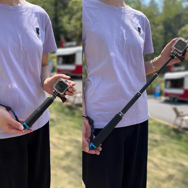Alt view image 3 of 7 - 19 Short Extension Selfie Stick Compact Handle Grip Adjustable Waterproof Monopod Pole Compatible with GoPro Hero 13 12 11 10 9 8 7 6 5 AKASO DJI Osmo Action Camera(Mini Size)