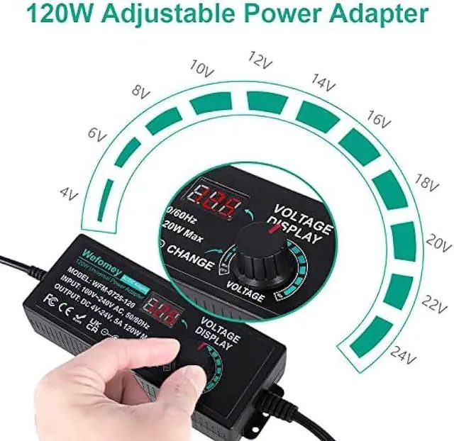 Alt view image 2 of 7 - 120W Universal Power Supply Adjustable DC 3V ~ 24V Variable Switching AC/DC Adapter 100V-240V AC to DC 24V 5A Converter with 14 Tips & Polarity Converter - 5000mA Max