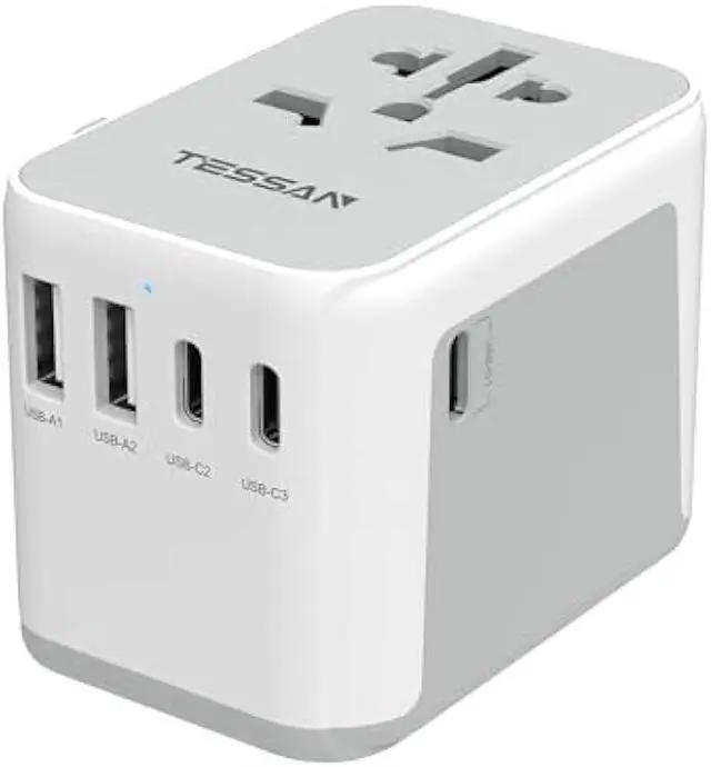 Main image of TESSAN Universal Travel Adapter, International Power Adapter 5.6A 28W 3 USB C 2 USB A Ports, Travel Worldwide Plug Adaptor, Outlet Wall Charger for Europe UK EU AUS (Type C/G/A/I)