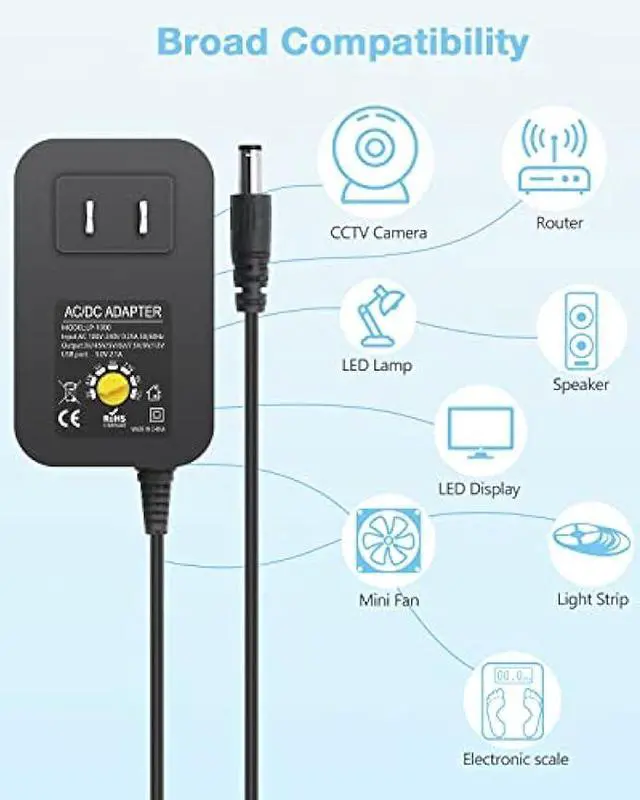 Alt view image 2 of 7 - Aclorol Universal Power Adapter 30W 12V 9V 7.5V 6V 5V 4.5V 3V Adjustable Variable Power Supply AC/DC Adapter Converter Switching 100V-240V AC to DC 3V-12V with Polarity Converter & 14 Tips