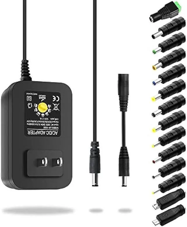 Main image of Aclorol Universal Power Adapter 30W 12V 9V 7.5V 6V 5V 4.5V 3V Adjustable Variable Power Supply AC/DC Adapter Converter Switching 100V-240V AC to DC 3V-12V with Polarity Converter & 14 Tips