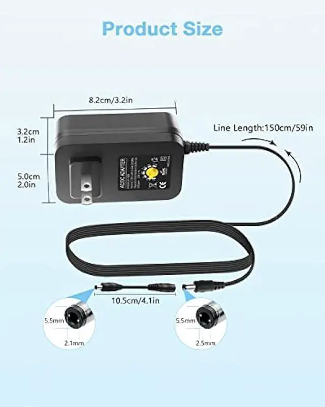 Alt view image 5 of 7 - Aclorol Universal Power Adapter 30W 12V 9V 7.5V 6V 5V 4.5V 3V Adjustable Variable Power Supply AC/DC Adapter Converter Switching 100V-240V AC to DC 3V-12V with Polarity Converter & 14 Tips