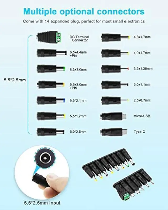 Alt view image 7 of 7 - Aclorol Universal Power Adapter 30W 12V 9V 7.5V 6V 5V 4.5V 3V Adjustable Variable Power Supply AC/DC Adapter Converter Switching 100V-240V AC to DC 3V-12V with Polarity Converter & 14 Tips