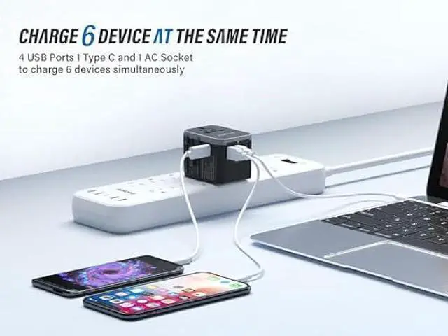 Alt view image 2 of 5 - EPICKA Universal Travel Adapter, European Travel Plug Adapter - International Power Adapter Worldwide Charger with USB-C & 4 USB Ports, Travel Essentials for Italy, Japan, Europe, UK (TA-105, Grey)