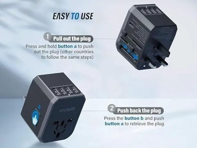 Alt view image 3 of 5 - EPICKA Universal Travel Adapter, European Travel Plug Adapter - International Power Adapter Worldwide Charger with USB-C & 4 USB Ports, Travel Essentials for Italy, Japan, Europe, UK (TA-105, Grey)