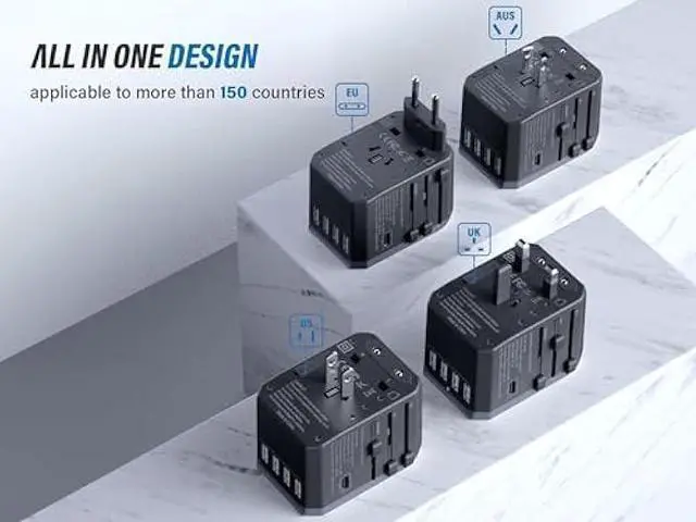 Alt view image 4 of 5 - EPICKA Universal Travel Adapter, European Travel Plug Adapter - International Power Adapter Worldwide Charger with USB-C & 4 USB Ports, Travel Essentials for Italy, Japan, Europe, UK (TA-105, Grey)