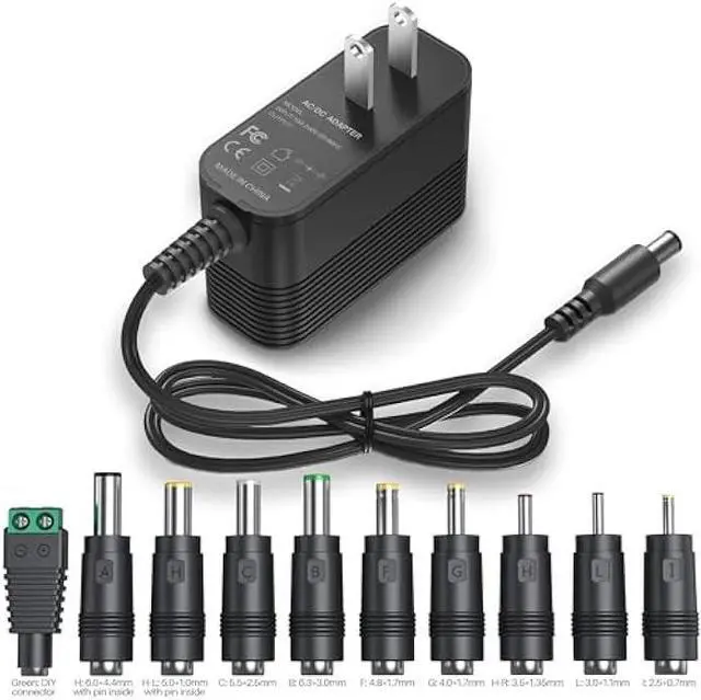Main image of 12V Power Supply AC Adapter 12 Volt Charger Universal Power Adapter for DC in 12V Power Cord with 10 Interchangeable Jacks for 1000mA 900mA 800mA 700mA 600mA 500mA 400mA 300mA 200mA 100mA Electronic