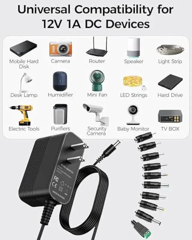 Alt view image 2 of 5 - 12V Power Supply AC Adapter 12 Volt Charger Universal Power Adapter for DC in 12V Power Cord with 10 Interchangeable Jacks for 1000mA 900mA 800mA 700mA 600mA 500mA 400mA 300mA 200mA 100mA Electronic