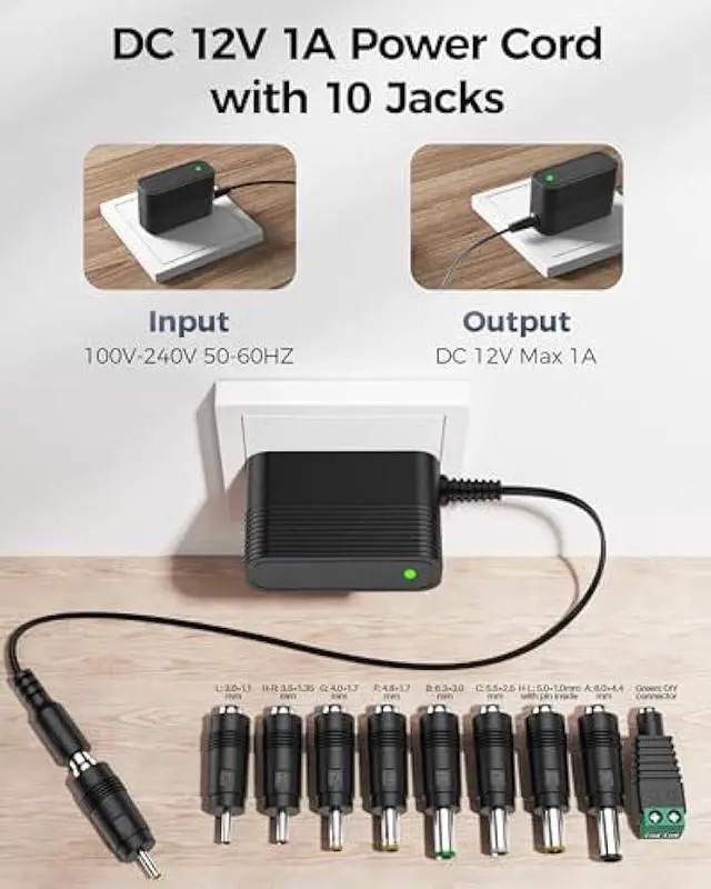 Alt view image 3 of 5 - 12V Power Supply AC Adapter 12 Volt Charger Universal Power Adapter for DC in 12V Power Cord with 10 Interchangeable Jacks for 1000mA 900mA 800mA 700mA 600mA 500mA 400mA 300mA 200mA 100mA Electronic