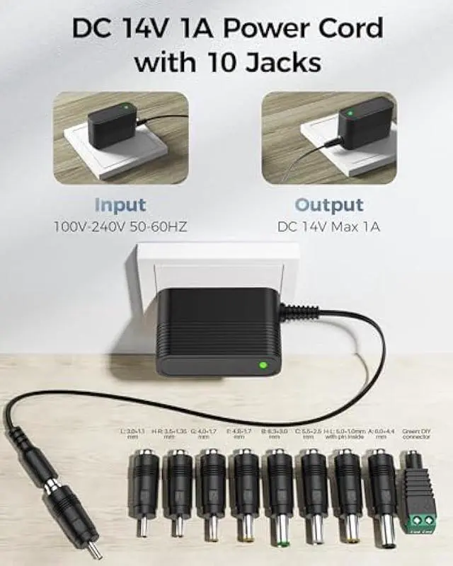 Alt view image 3 of 5 - 14V DC Power Supply Power Cord Universal Power Adapter 14Volt 1A Charger with 10 Interchangeable Jacks for 100mA 200mA 300mA 400mA 500mA 600mA 700mA 800mA 900mA 1000mA Devices AC-DC Adapters