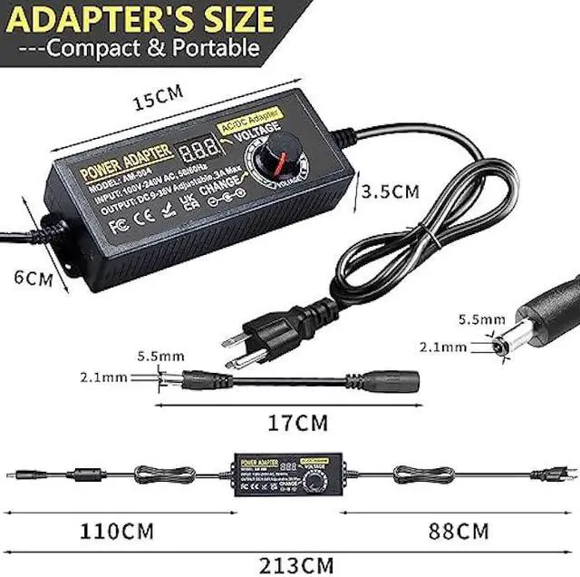 Alt view image 3 of 7 - 108W Universal Power Supply Adjustable 9V~36V DC Switching Adapter 100V-240V AC to DC Converter Transformer with LED Voltage Display,14 Tips & Polarity Converter,9V12V15V18V20V24V...36V Power Supply