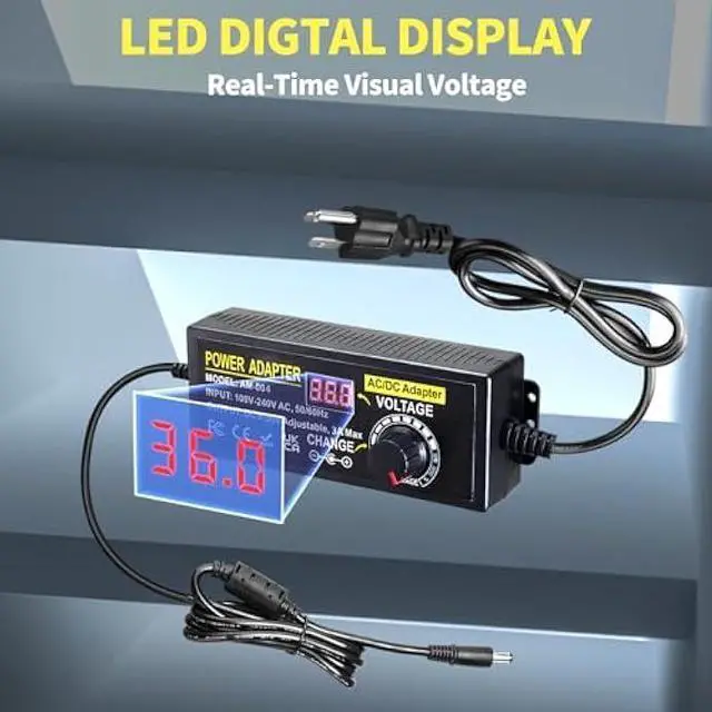 Alt view image 6 of 7 - 108W Universal Power Supply Adjustable DC 9~36V 3A Variable Switching Power AC/DC Adapter 9V 12V 15V 18V 20V 24V 36V Adapter100V-240V AC to DC Converter with 14 Tips & Polarity Converter & Test Leads