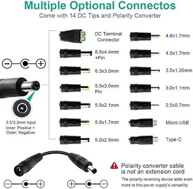 Alt view image 3 of 7 - 120W Universal Power Supply Adjustable DC 3V ~ 24V Variable Switching AC/DC Adapter 100V-240V AC to DC 24V 5A Converter with 14 Tips & Polarity Converter - 5000mA Max