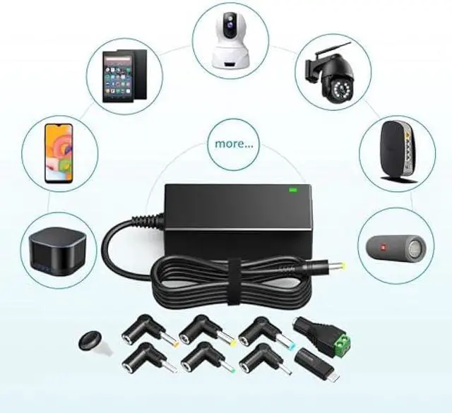 Alt view image 2 of 6 - POWSEED Universal AC Adapter 45W 5V 6V 7.5V 9V 12V 13.5V 15V DC Power Supply 1A 2A 3A for Household Electronics Routers CCTV IP Cameras Speaker USB Hub Tablet LED Strips, 5FT Charger Cord