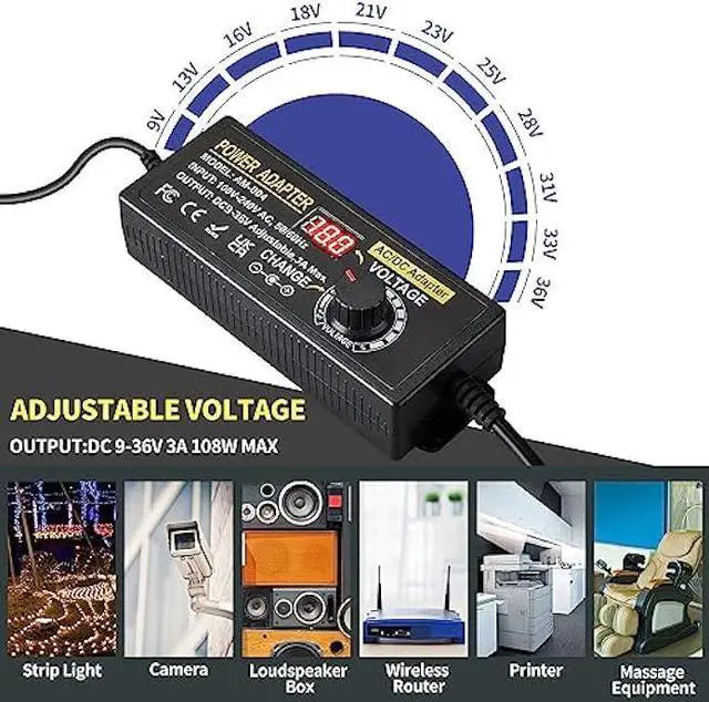 Alt view image 5 of 7 - 108W Universal Power Supply Adjustable 9V~36V DC Switching Adapter 100V-240V AC to DC Converter Transformer with LED Voltage Display,14 Tips & Polarity Converter,9V12V15V18V20V24V...36V Power Supply