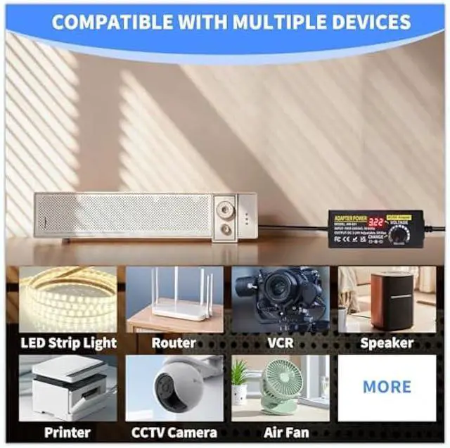 Alt view image 4 of 6 - Adjustable Power Supply 3V~24V 5A 120W Universal 100V-240V AC/DC Power Adapter Converter 8V 12V 15V 18V 19V 20V 24V Power Supply with 14 DC Tips&Polarity Converter for LED Strip Light Printer Speaker