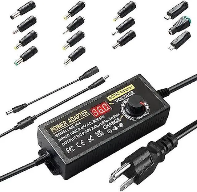 Main image of 108W Universal Power Supply Adjustable 9V~36V DC Switching Adapter 100V-240V AC to DC Converter Transformer with LED Voltage Display,14 Tips & Polarity Converter,9V12V15V18V20V24V...36V Power Supply