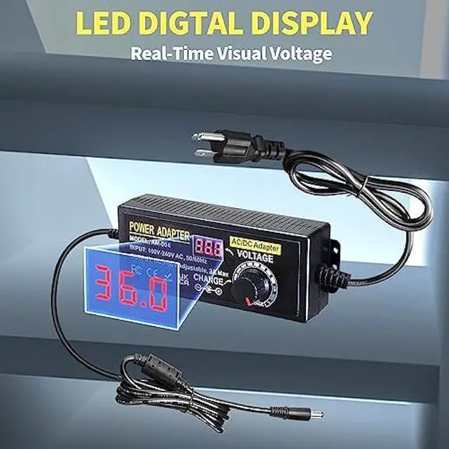 Alt view image 2 of 7 - 108W Universal Power Supply Adjustable 9V~36V DC Switching Adapter 100V-240V AC to DC Converter Transformer with LED Voltage Display,14 Tips & Polarity Converter,9V12V15V18V20V24V...36V Power Supply