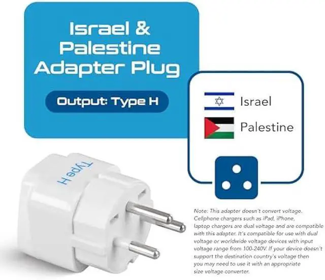 Alt view image 2 of 5 - Ceptics Israel Power Adapter Travel Universal Plug,Works in Palestine,Jerusalem,Holy City-Perfect for Charging your Electronic Devices (Type H)- Safe Grounded Connection-3 Pack (GP-14-3PK),White