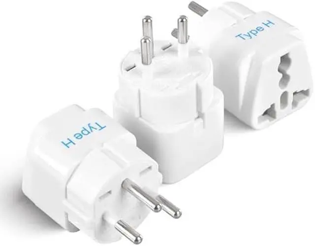 Main image of Ceptics Israel Power Adapter Travel Universal Plug,Works in Palestine,Jerusalem,Holy City-Perfect for Charging your Electronic Devices (Type H)- Safe Grounded Connection-3 Pack (GP-14-3PK),White