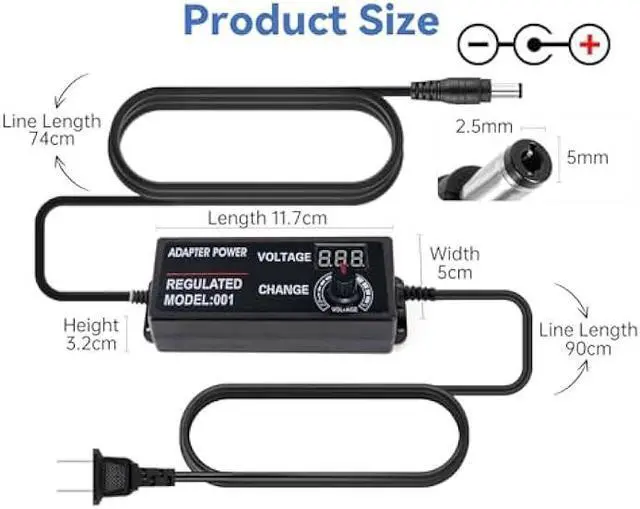 Alt view image 3 of 5 - 3V-24V 3A 72W Power Supply Adjustable DC from 3V to 24V Variable Universal Continuous AC/DC Adapter 100V-240V AC to DC Converter with 8 Tips.