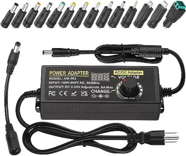 Main image of Universal Power Supply, Auplf Adjustable 24V 6A 144W Adapter, AC 100V-240V to DC 3V-24V Variable Power Supply Converter Transformer with 14 Tips