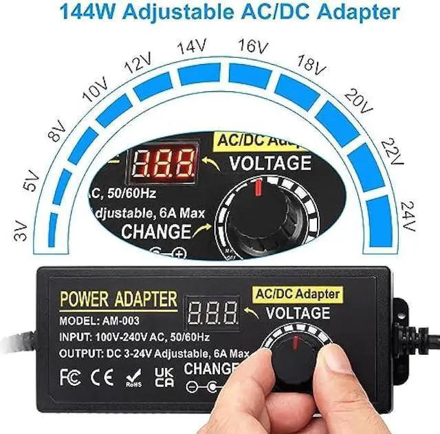 Alt view image 3 of 5 - Universal Power Supply, Auplf Adjustable 24V 6A 144W Adapter, AC 100V-240V to DC 3V-24V Variable Power Supply Converter Transformer with 14 Tips