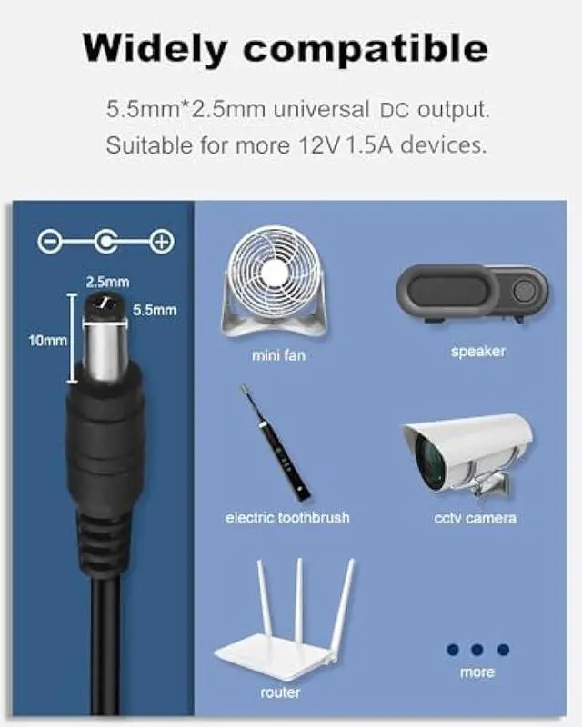 Alt view image 6 of 7 - DC 12 Volt 1.5 Amp Switching Power Supply, 100-240V 50-60Hz AC to DC 12V 1.5A 18W Power Supply Adapter with 5.5mm x 2.5mm Barrel, and 10 More Sizes of Tips