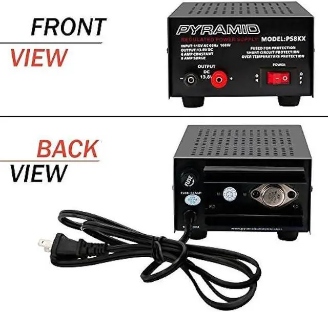 Alt view image 2 of 6 - Pyramid Universal Compact Bench Power Supply - 6 Amp Linear Regulated Home Lab Benchtop AC-to-DC 12V Converter w/ 13.8 Volt DC 115V AC 100 Watt Power Input, Screw Type Terminals - Pyramid PS8KX